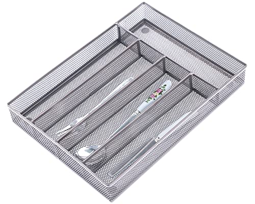 COSWE Silverware Tray for Drawer, Silverware Organizer, Metal Drawer Organizer Kitchen Utensils with Foam Feet Multi Compartments Cutlery Organizer in Drawer (SLIVER)