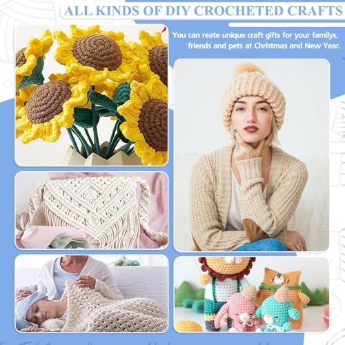 Image of Dodhar Crochet Kit for Beginners with Yarn - Complete Learn to Crochet Starter Kit for Kids Ages 8-12, Ergonomic Soft Grip Hooks, Accessories & Blue Flower Storage Bag (Blue Bag n kit)