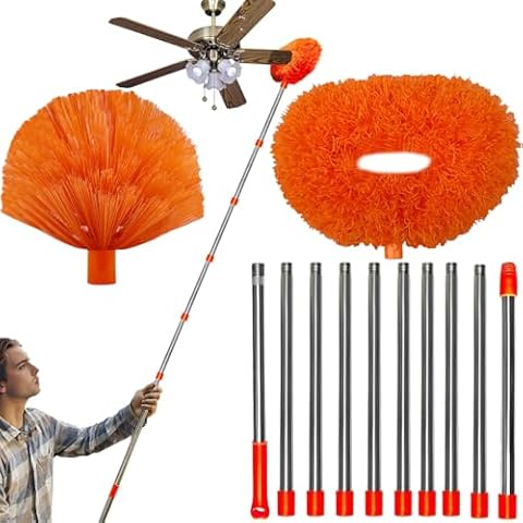 20+ Feet High Reach Dusting Kit, Cobweb Duster & Ceiling Fan Duster with 3-14 ft Extension Pole for Cleaning, Microfiber Feather Duster Cleaner for Cleaning Walls Bookshelves Furniture Door Window Cover