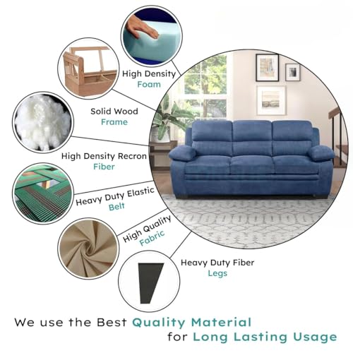 Image of Torque - Jett Luxurious Fabric 3 Seater Sofa for Living Room (Blue) | Wooden 3 Person Sofa Couch for Bedroom Hall Festival Gift | 1 Year Warranty