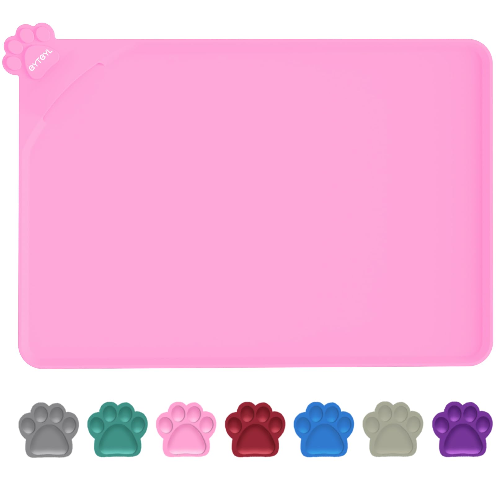 Waterproof Dog Feeding Mats with High Lips 55 x 38cm, Silicone Pet Mat, Non-Slip Dog Cat Food Water Mat for Floor Protection, Spill-Proof(PINK) โ image 1