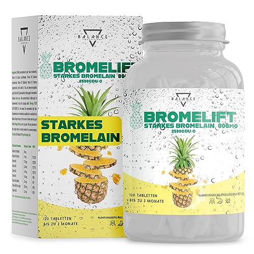 BROMELIFT® Bromelain 2500 GDU/g (DETOX DRAINAGE DIÄT ENTHALTEN) - 120 TABLETTEN | Bromelain Hochdosiert | 5,000 FIP high dose | Bromelain Kapseln, Detox Kur, mit Fenchel, Grüner Tee, Vegan