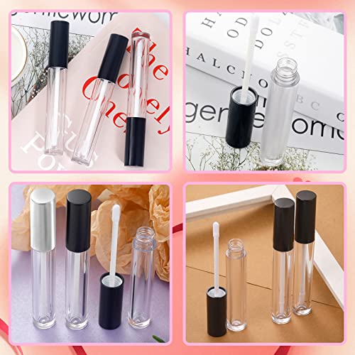 Bercoor 30 Pack Lip Gloss Tube, 10Ml Empty Refillable Lip Balm Bottle Clear Plastic Lip Gloss Container With Rubber Stoppers For Diy Makeup, Personal Cosmetic, Black, Sliver And Pink #TOP7