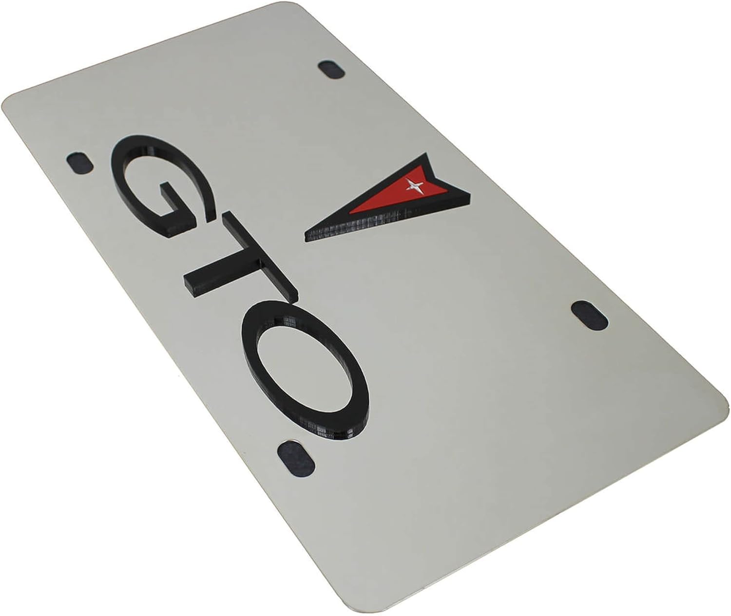 Eurosport Daytona- Compatible with -, Pontiac GTO Logo, (Black Logo with Red, Mirror Fill, Black Word) - Stainless Steel License Plate-