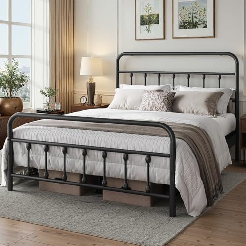Chuangshuo Guard Queen Bed Frame-Classic Metal Platform Bed Frame Mattress Foundation with Victorian Style Iron-Art Headboard/Footboard/Storage Space/No Box Spring Needed/Black Chuangshuo Guard Queen Bed Frame-Classic Metal Platform Bed Frame Mattress Foundation with Victorian Style Iron-Art Headboard/Footboard/Storage Space/No Box Spring Needed/Black