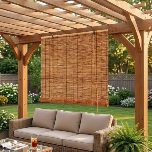 Persianas de Bambu Retro Estores Enrollables Protección Visual Cortina de Caña Protección Solar Natural para Terraza Cocina Jardín Porche 40 80 150 185 245 300cm