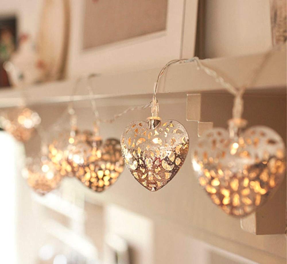 zhonghua Geometric String Lights, 3M 20LED Metal String Lights Geometric Metal Fairy Lights Rose Gold Metal Geometric Lights Battery (Heart)