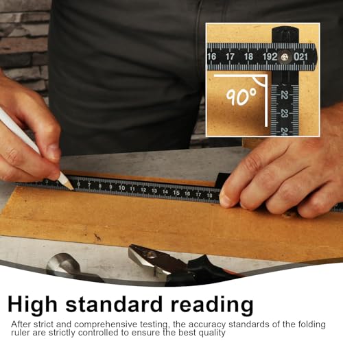 Zollstock Schwarz, LINTRA Schwarz Mini Zollstock, Meterstab Genaue Messung mit Doppelskala Geeignet für Maurer, Zimmerer, Baustellen