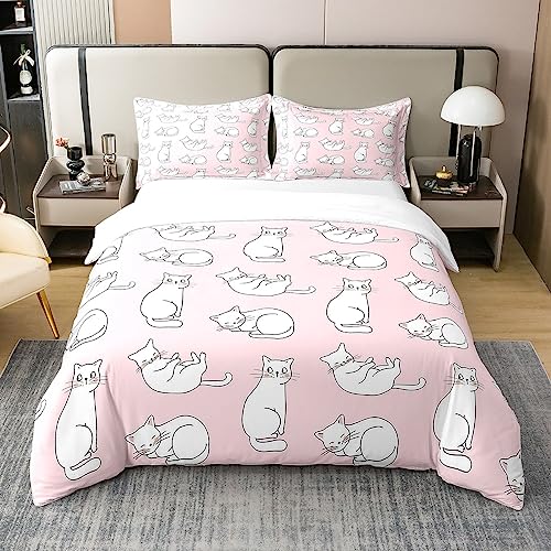 Parure de lit chat 100 % coton de qualité supérieure rose
