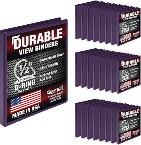 Image of Samsill Durable 0.5 Inch Binder, D Ring Binder, Customizable Clear View Cover, White, 24 Pack, Each Holds 125 Pages