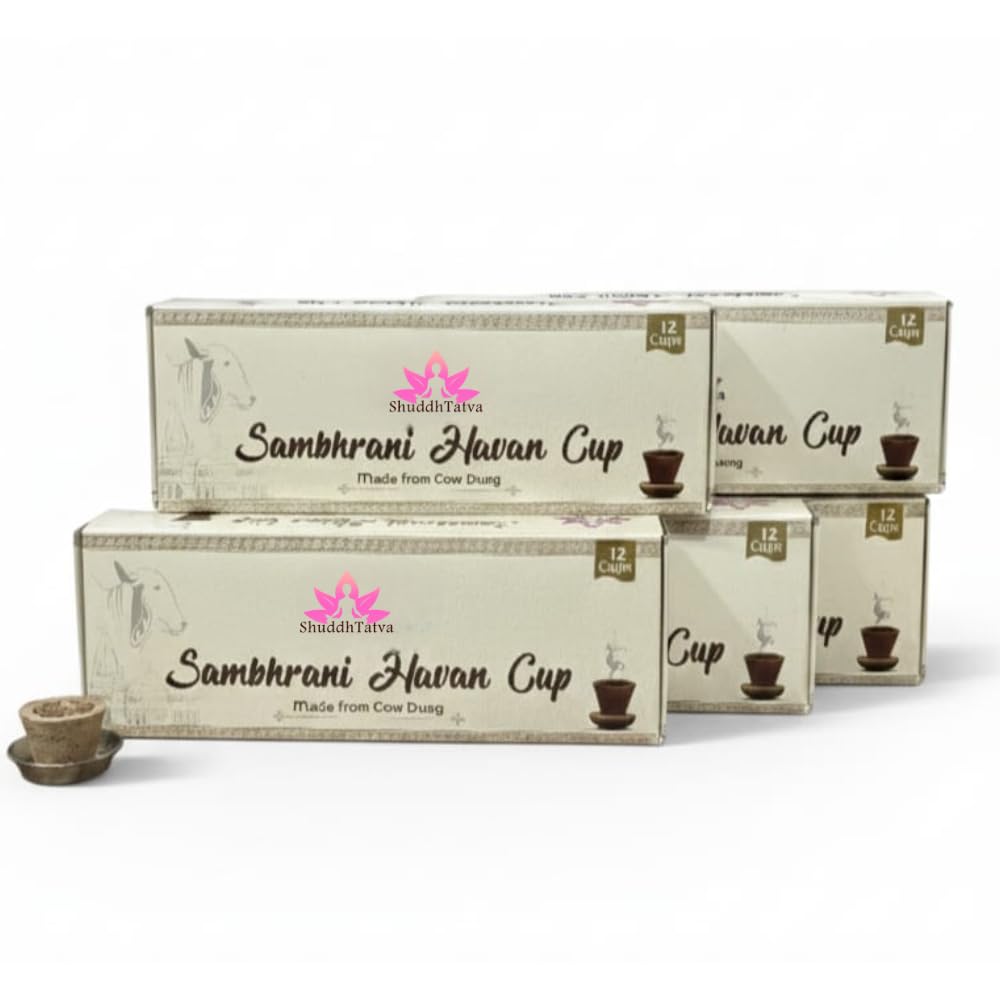 ShuddhTatva Sambhrani Havan Cups | Traditional Cow Dung Dhoop Cups with Bhimseni Kapoor, Loban & Havan Samagri | Pack of 5 | Each Pack Contains 12 Cups-image-32