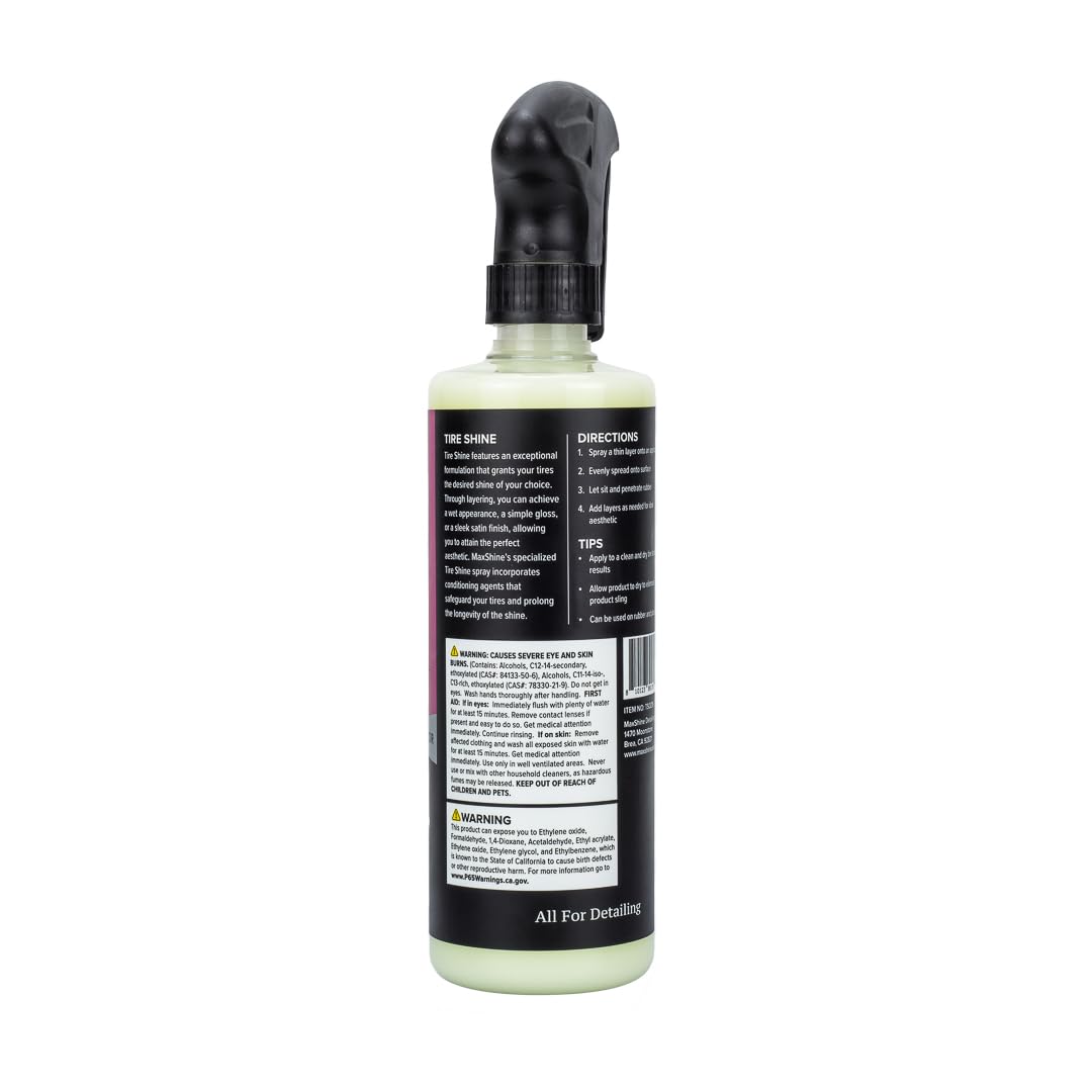 Maxshine 16oz Tire Shine – Extreme High Gloss & Long-Lasting Protection – Acrylic Formula with Anti-Stick, No-Sling Protection – Premium Tire Dressing for Professional Detailing