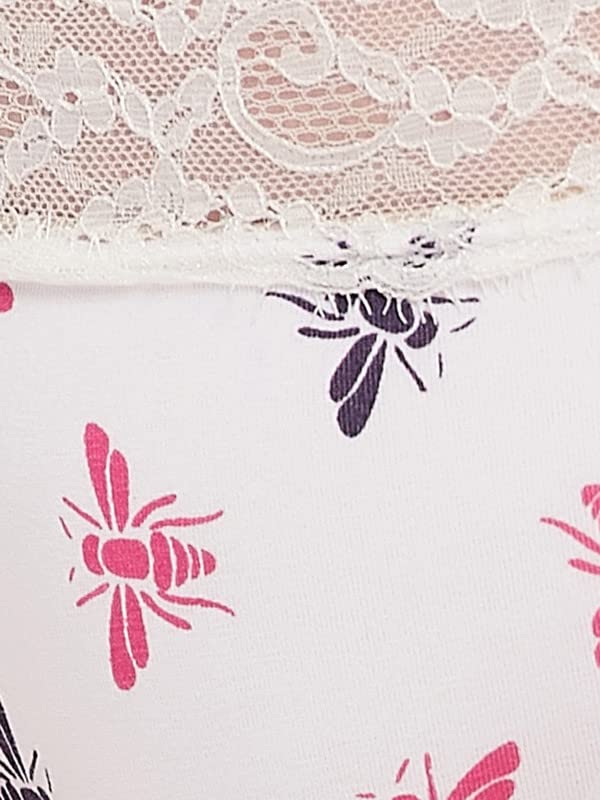 Image of Clovia Women's Cotton Mid Waist Dragonfly Print Hipster Panty with Lace Waist in White