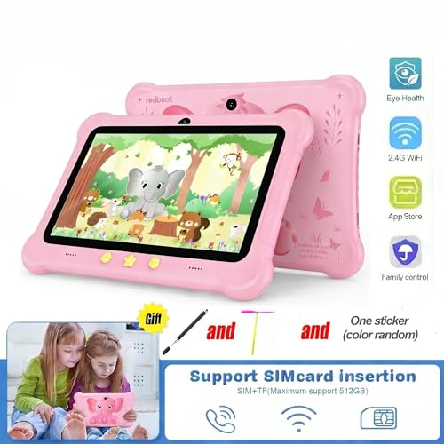 Image of Kids Tablet, 7 inch Android Tablets for Kids 12+, 6GB+32GB (512GB expand) Learning Tablet with SIM Card Slot & Case, WIFI, Parental Control, Eye Protection, Dual Camera, 3G /2G Cellular Network, Pink