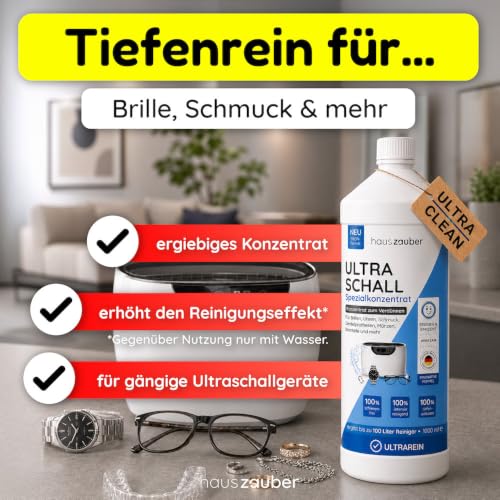 hauszauber - Ultraschallreiniger Konzentrat [EXTRA ERGIEBIG] 1000 ml - Reinigt Brillen, Schmuck, Zahnersatz, Münzen… – Ansicht 2