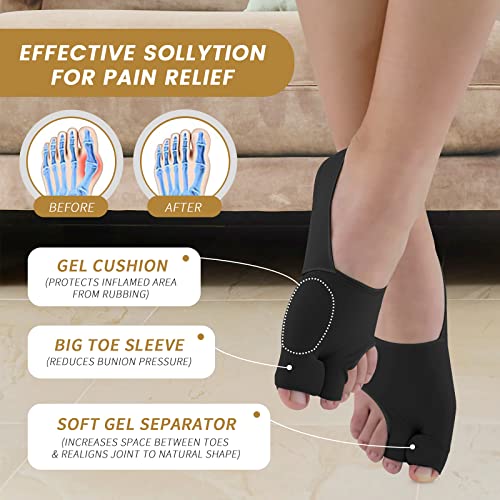 Huninpr Bunion Corrector & Bunion Relief Protector Sleeves Kit-3 Pack Set,Non-Surgical Hallux Valgus Correction, Big Toe Separator, Straightener Pain Relief(Black)