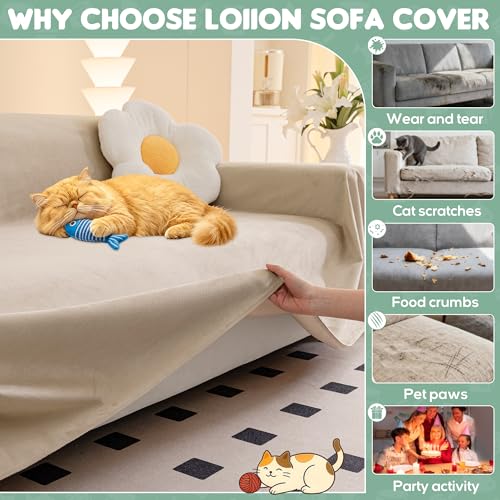 Loiion Cat Scratch Couch Cover Waterproof Sofa Cover 118"x91" Almond by Loiion - Used condition - Image 8