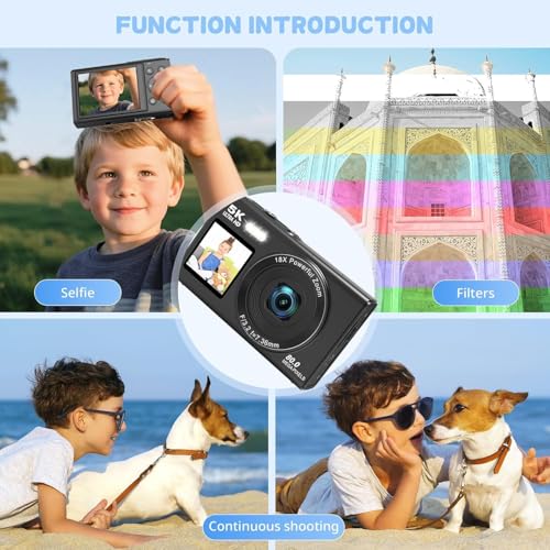 Image of Digital Camera for Kids, 1080P FHD Kids Camera with 32GB SD Card, 44MP Point and Shoot Digital Camera with 16X Zoom, Compact Small Vintage Camera Gifts (CAM28)