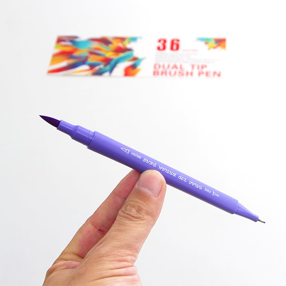 DAM Set mit 36 Filzstiften, Doppelspitze, feine Spitze 0,4 mm und professionelle Aquarellpinsel, 1 x 1 x 16,5 cm, Farbe: Kuh Braun