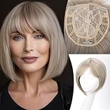 Civrie Hair Toppers for Women with Bangs Short Bob Synthetic Hair Pieces for Thinning Hair Side Part Lvory Blonde