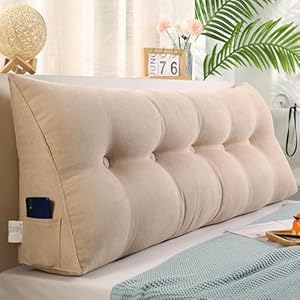 ZF YLYH Kissen Bett Rückenkissen Lesekissen für Bett Rückenlehne Kissen Rückenpolster Abnehmbar Bequemes Lendenkissen Sofa Rückenkissen Keilkissen mit Tasche(Beige,80 * 50 * 20cm)