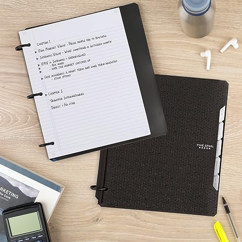 Image of Five Star Flex Refillable Notebook + Study App, College Ruled Paper and 1 Inch TechLock Ring Binder with Pockets, Tabs and Dividers, 200 Sheet Capacity, Black (29328AA2) (Pack of 6)