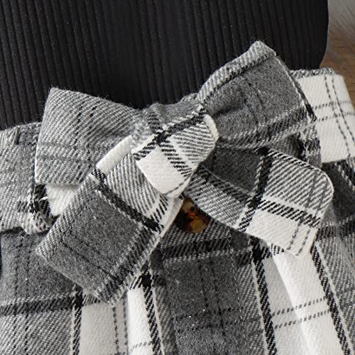 KAGAYD Toddler Kids Girl Fall Winter Clothes Turtleneck Knit Pullover Sweater Plaid Button Mini Skirts Set4
