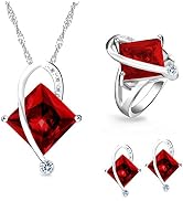 Uloveido Charm Created Topaz Big Square Crystal Necklace Matching Stud Earrings Rings Jewelry Set...