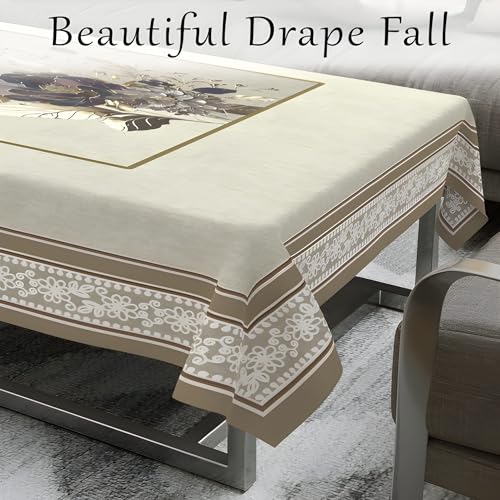 Image of Cloth Fusion Velvet Floral Centre Table Cover Cloth 4 Seater with Stunning Gold Foil Design for Home Decor (40x60 Inch, Beige)