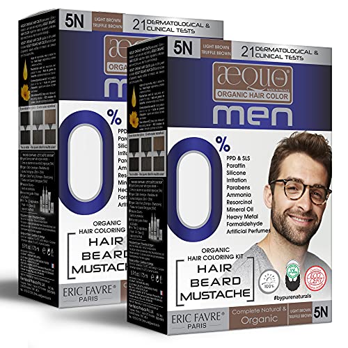 byPurenaturals Aequo Organic Cream Hair Color for Men 5N Light Brown 170ml- Pack of 2 | Natural Hair Colour for Men | Permanent Beard Colour for Men | PPD & Ammonia Free Organic Hair Colour