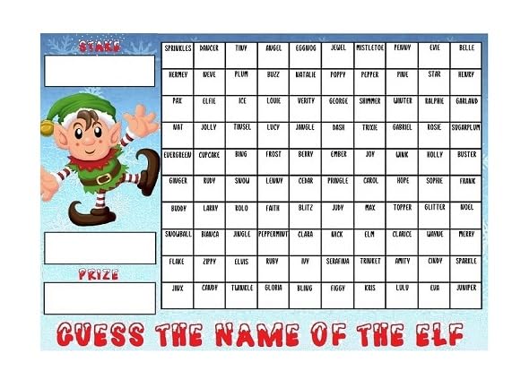 A3 Guess The Name of the Elf Fundraising Scratchcard Match and Win card