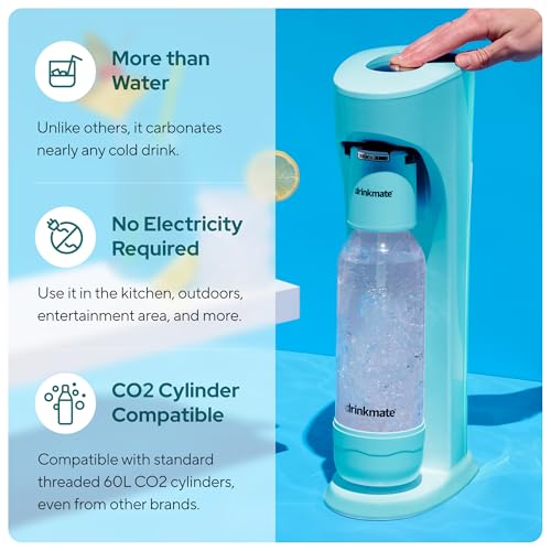 Drinkmate OmniFizz Sparkling Beverage Maker CO2 Bundle - Sparkling Water/Soda Streaming Machine That Carbonates Any Drink - Includes 1 CO2 Cylinder, 1 Carbonation Bottle, 1 Fizz Infuser - Arctic Blue