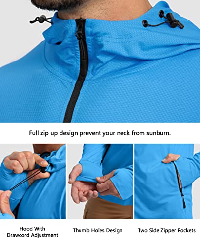 Sejuani Men's Upf 50+ Light Jacket Full Zip Sun Protection Hoodie Long Sleeve Sun Shirts For Men Hiking Fishing Zip Pockets(Brilliant Blue_L) #TOP4
