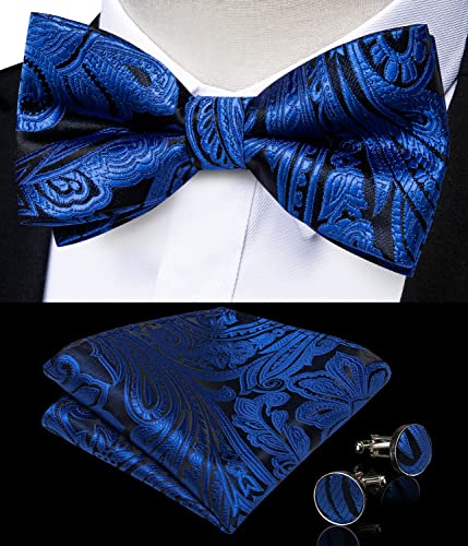 Image of DiBanGu Paisley Bow Tie and Supenders for Men Tuxedo Heavy Duty 6 Clips Suspender Adjustable Y-Shape Mens Trouser Braces
