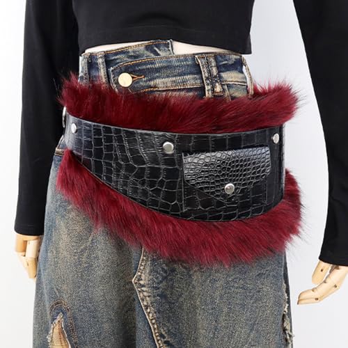 Vintage Faux Fur PU Leather Belt Cowgirl Gothic Punk Studded Waistband Night Club Waist Chain Skirt Shorts Jeans Belt2