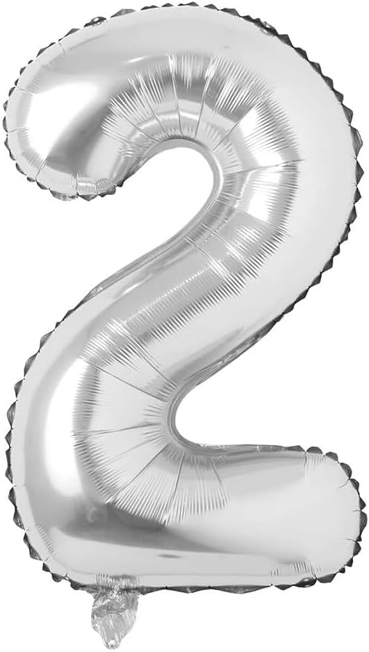 40 inch Letter Balloons Silver Alphabet Number Balloon Foil Mylar Party Wedding Bachelorette Birthday Bridal Shower Graduation Anniversary Celebration Decoration can fly with helium (number 2)