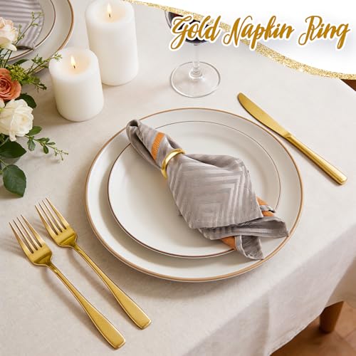 Image of APTWOW Gold Napkin Rings Set of 6, Tetragonum Metal Gold Napkin Holder Buckles, Fall Thanksgiving Christmas Napkin Rings, Napkins Rings for Dinner Table Decor