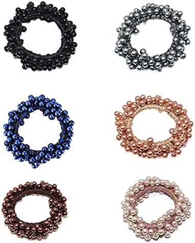 6 Pieces Hair Scrunchies Pearl Elastics Hair Ties Ring Rope Ponytail Holders Hair Accessories Hair Tie Bracelet Dual-purpose Head for Women and Girls