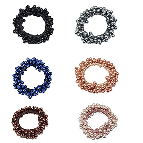 6 Pieces Hair Scrunchies Pearl Elastics Hair Ties Ring Rope Ponytail Holders Hair Accessories Hair Tie Bracelet Dual-Purpose Head For Women And Girls #TOP1