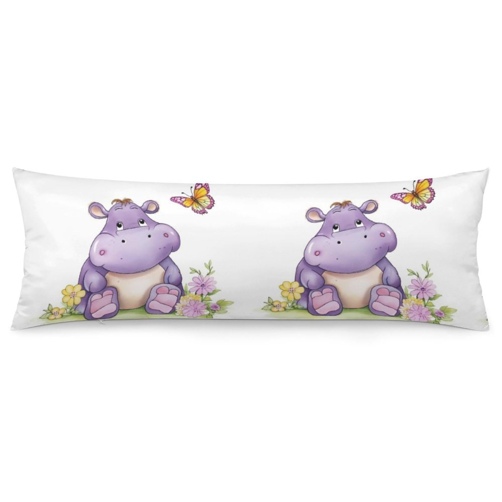 2 Pack Pillow Cases for Hair and Skin, Soft Breathable Pillow Case Covers with Hidden Zipper, Butterfly and Hippo Pillowcase 20"x54" Pillow Covers for Sleeping Gift
