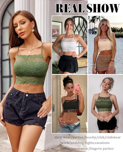 Image of Avidlove Lace Bralette for Women High Neck Camisoles Racerback Double-Layered Crop Top
