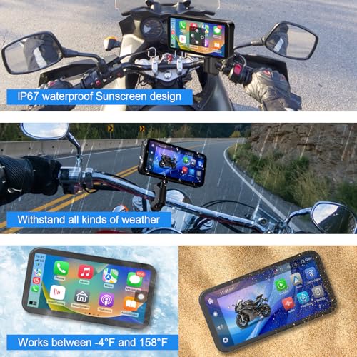 Image of 6.2 inch Motorcycle Carplay (Includes 128G SD) with Dual Dash Cam, Android Auto, IP67 Waterproof Motorbike Touchscreen, Camera Frond and Rear, GPS Navigation, Support Siri, Google Assistant