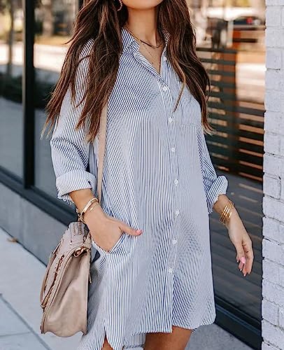 Image of MINTLIMIT Womens Button Down Shirt Dress Spring Summer Loose Casual Long Sleeve Shirt Dresses with Pockets 2025 Trendy
