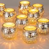 NUPTIO Tea Light Candle Holders - Set of 12 Silver Glass Ribbed Tealight Holder for Votive Candles Mercury Pumpkin Christmas Halloween Decorations Thanksgiving Easter Holiday Table Decor