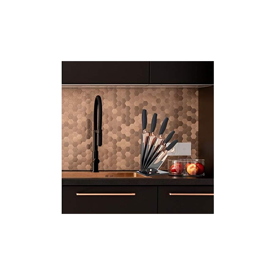 5pc-Kitchen-Knife-Set-Block-Brooklyn-by-Taylors-Eye-Witness-Rose-Gold-Coloured-Bolsters-Finely-Ground-Razor-Sharp-Titanium-Coated-Matching-Blades-Soft-Grip-Handles-Modern-Fan-Shaped-Holder 5pc Kitchen Knife Set & Block - Brooklyn by Taylors Eye Witness. Rose Gold Coloured Bolsters, Finely Ground Razor Sharp Titanium Coated Matching Blades. Soft Grip Handles. Modern Fan Shaped Holder.