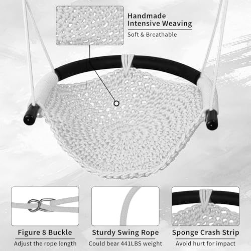 Image of Hi-Na Tree Swing for Kids, Adjustable Toddler Rope Swing Seat with Snap Hooks and Straps, 440 lbs Capacity, Swingset Accessories for Indoor Porch Doorway Outdoor Playground Backyard (Gray)
