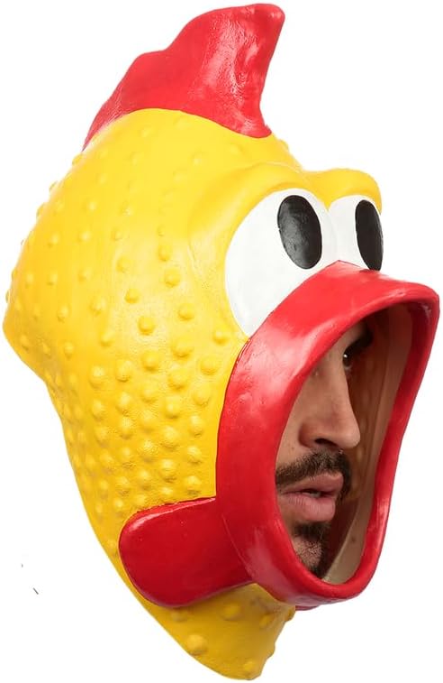 Miniatura 2 de Ghoulish Productions Máscara de látex de goma divertida con cabeza de pollo para adultos, accesorio de disfraz de juguete masticable amarillo,