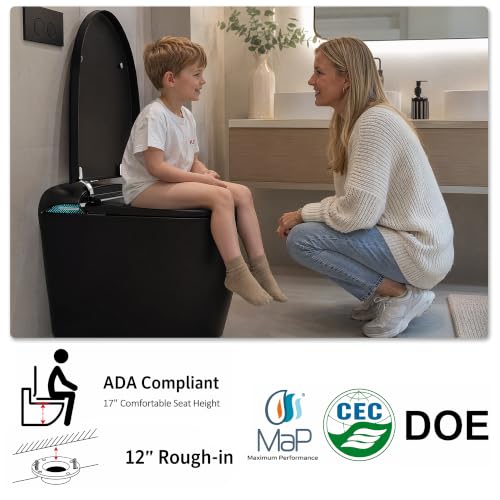 Image of TOTTE Smart Toilet with Bidet Built-in, ADA Comfort Height, 353 LB Max Load, Heated Seat, Instant Warm Water, Warm Air Dryer, Foam Shield, Auto Flush, Night Light, Black