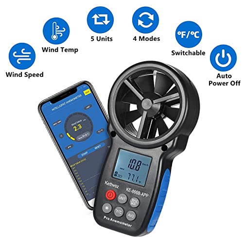 Image of Bluetooth Digital Anemometer, Kethvoz Handheld Wind Speed Meter with Data Logger Measure Air Flow Velocity 0.3~30m /s for Drone Hunting Shooting HVAC Dust Collector