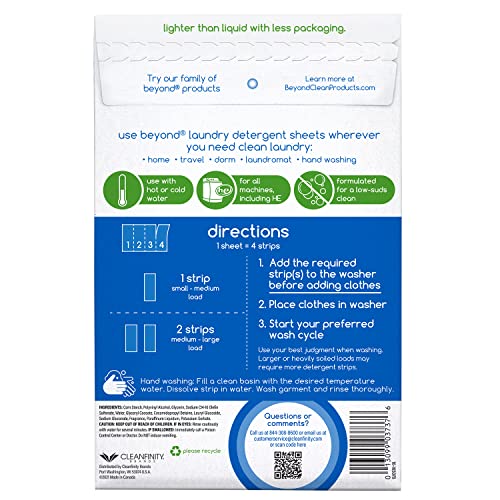Beyond Laundry Detergent Sheets (32 Sheets) - Fresh Linen - Eco-Friendly, Hypoallergenic. Biodegradable. Paraben Free. Travel Friendly. Plastic Free Packaging #TOP1